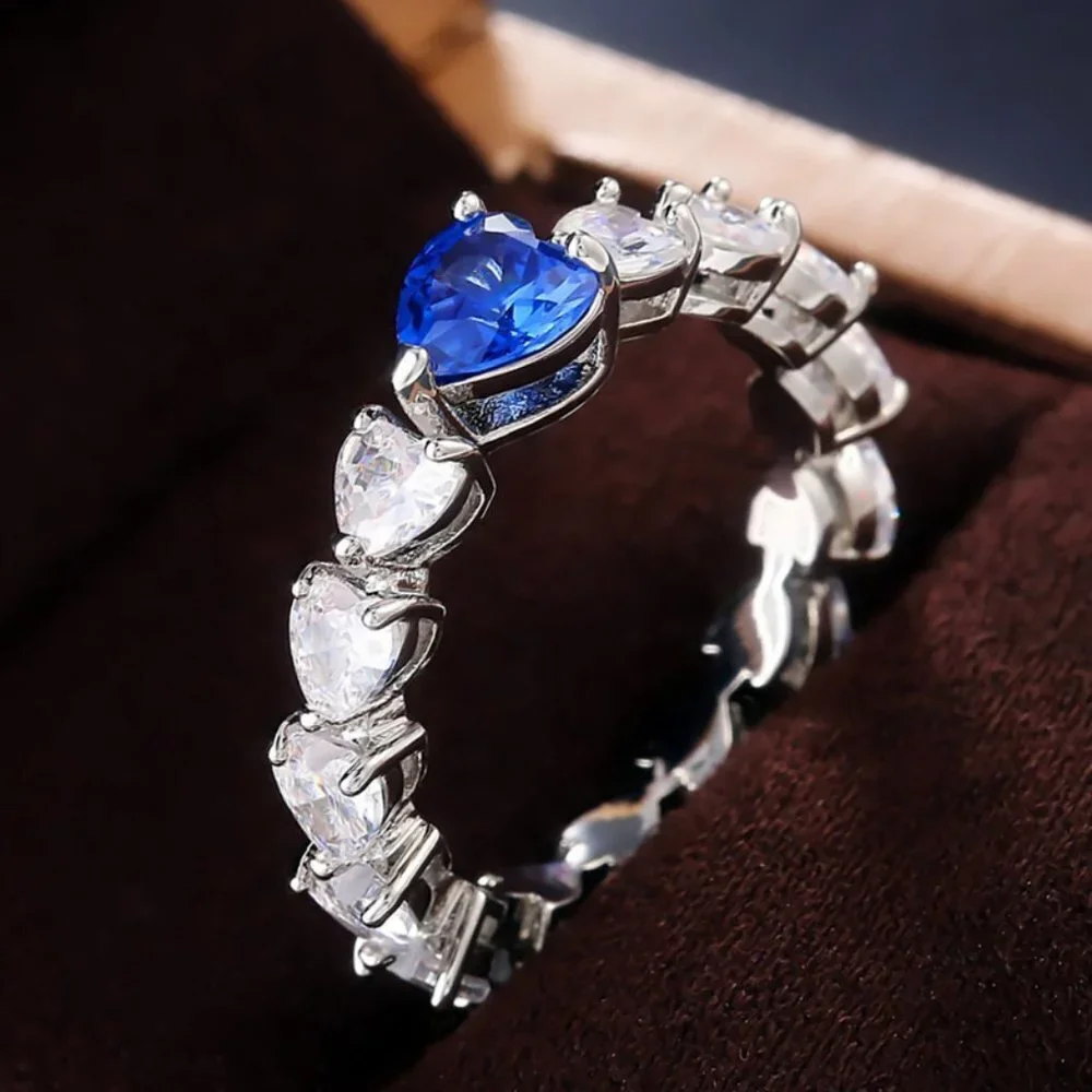 💎 Sweet Crystal  CZ Lovely Blue Diamonds Heart Rings for Women, INDN8415 - Picture 10 of 10
